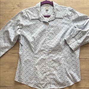 L.L. Bean White and Blue Floral Button-Down Shirt